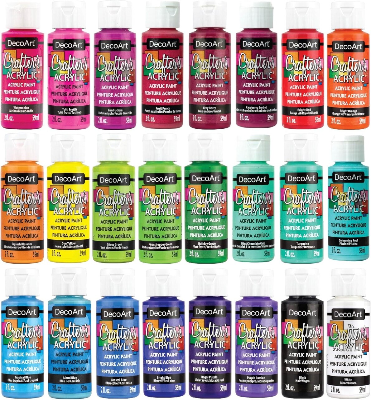 Acrylic Paint Set, 24 (2 fl oz/59 ml) Assorted Bright Colors, DIY Arts And Crafts Acrylic Paint For Kids And Adults, 48 Fl Oz(Pack of 1)
